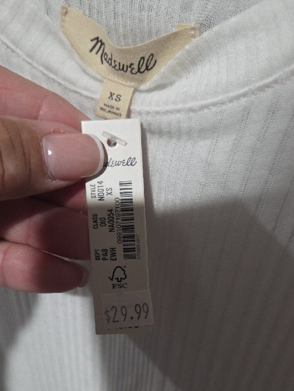 Madewell White Ribbed Crewneck Long Sleeve Tee NWT - Picture 4 of 4
